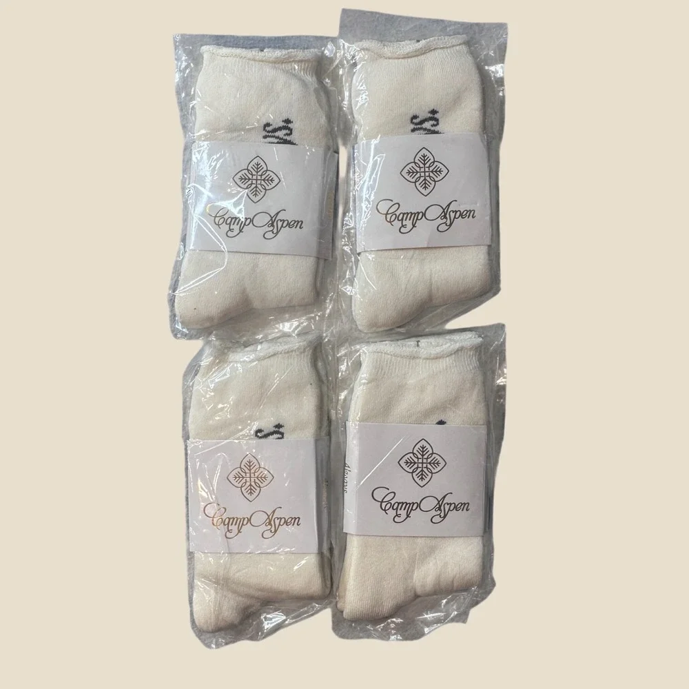 Camp Aspen Socks Unisex OS Cream 4 Pair Bundle Cotton Blend Ribbed Crew 38621